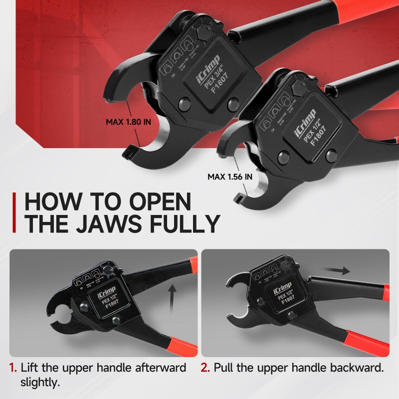 IWISS iCrimp Angle Head F1807 PEX Pipe Crimping Tool for Copper Rings - 1/2&3/4-inch Two Crimper Set with Cutter, Suitable for Tight Spaces - Image 4